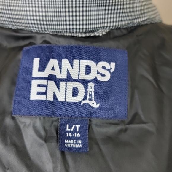 Lands' End White And Black Gingham Check Print Down Filled Puffer Vest Sz L Tall - Picture 12 of 15